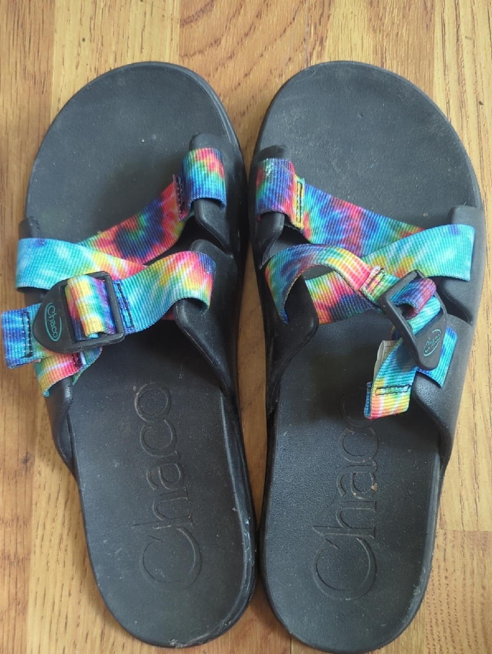 Chaco Black Sandals with Multicolor Tie-Dye Straps